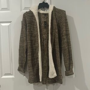 NWT Lety & Me Nola Sherpa Trim Cardigan Brown